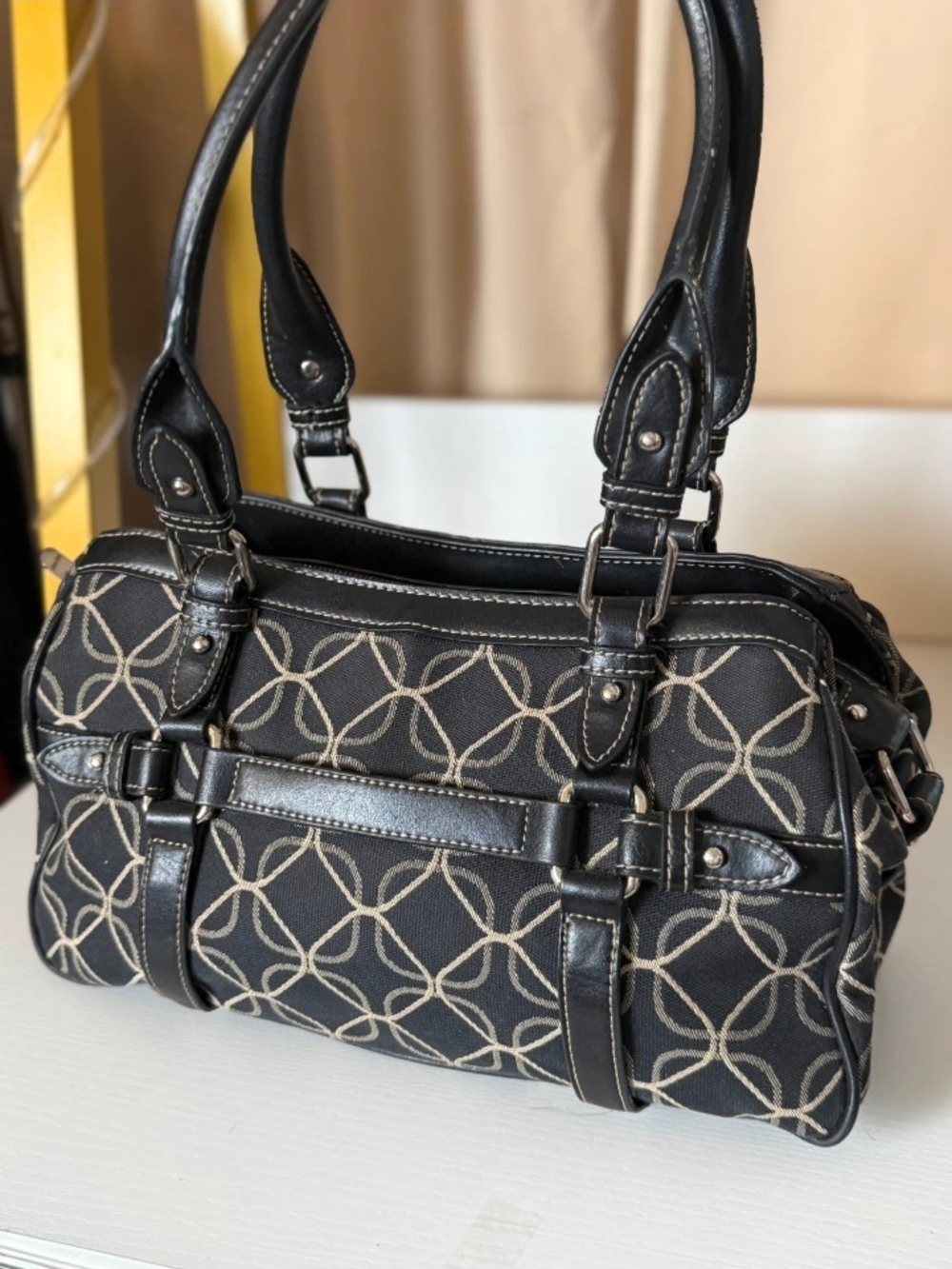 Nine West Black Patterned Women’s Satchel Handbag